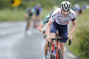 13 July 2017; Leader of the King of the Mountains category Eoghan McLoughlin of the Connacht Team in action during Stage 3 of the Scott Junior Tour 2017 at the Cliffs of Moher, Co Clare. Photo by Stephen McMahon/Sportsfile *** NO REPRODUCTION FEE ***