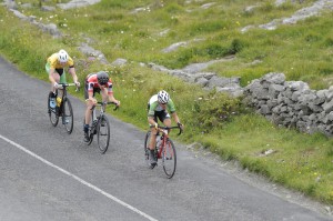 14 July 2017; Rickardo Broxham of South Africa leads the breakaway as the race passes through the Burren during Stage 4 of the Scott Junior Tour 2017 at the Wild Atlantic Way, Co Clare. Photo by Stephen McMahon/Sportsfile *** NO REPRODUCTION FEE ***