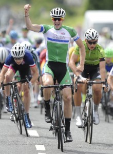 16July 2017; John Butler of Cycling Ulster after winning Stage 6 of the Scott Junior Tour 2017 in Ennis, Co Clare. Photo by Stephen McMahon/Sportsfile *** NO REPRODUCTION FEE ***
